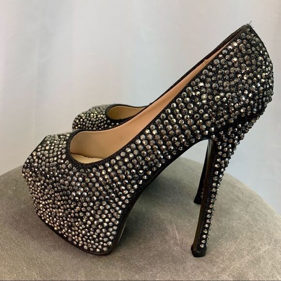 Desire By Jacobies Silver Rhinestone Embellished Platform pump high heels size 7 - Picture 4 of 10